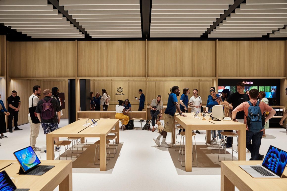 The newly designed avenues at Apple Battersea in London are engineered for carbon sequestration through the use of sustainably harvested wood.