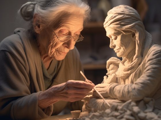 Elderly artisan sculpting in workshop