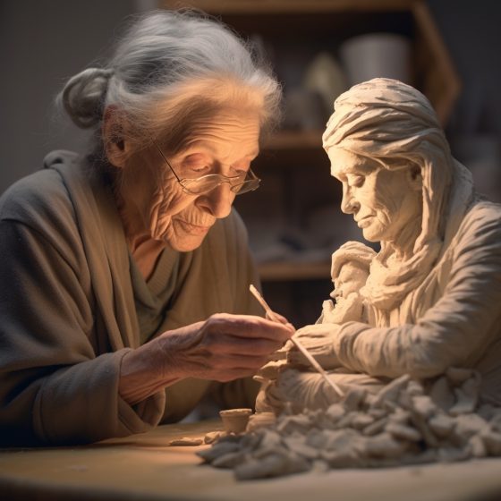 Elderly artisan sculpting in workshop